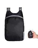 KGDUYC 20L Rucksack Faltbar, Faltbarer Rucksack Ultraleicht Wasserdicht,Praktischer Faltrucksack,Reiserucksack Wasserdicht,Packbare Rucksäcke für Herren Damen Kinder Reisen Outdoor Camping-Schwarz