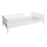 CADANI LARS 2in1 Kinderbett Jugendbett 200x90 cm Weiß, Rausfallschutz abnehmbar, Zum Juniorbett umbaubar