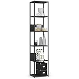 AKORD Bücherregal mit 6 Ablagen 40cm breit | Industrial/Loft-Style | Offen | Skelettbauweise | Standregal | Holz/Metall | Für Küche, Schlafzimmer, Büro | Regal mit Metallrahmen | Schwarz