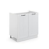 Vicco Spülenunterschrank Fame-Line, Weiß Landhaus/Weiß, 80 cm ohne Arbeitsplatte