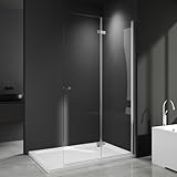 WDWRITTI Dusche Duschwand 75x185cm Duschabtrennung Walk-in Duschtrennwand 6mm Glas Dusche Faltbar Walk In Duschkabine mit Haltestange