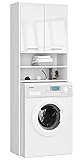 Home Collective Waschmaschinenschrank 64x30x180cm, Badezimmer Hochschrank, mit 2 Türen und 4 Regalen Badschrank Badregal Flur weiß Hochglanz