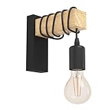 EGLO Wandlampe innen Townshend, Vintage Wandleuchte mit Holzbalken, Retro Wand Lampe aus Holz und Metall in Schwarz, E27