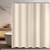 Lerores Duschvorhang 180x160cm Beige, Beschwerter Saum Antischimmel Textil, Wasserabweisend, Waschbar Polyester Stoff Badevorhänge für Badezimmer, Badewanne mit 12 Duschvorhangringe