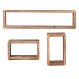 FineBuy Design Wandregal 3er Set Massiv Holzregale Landhausstil, Rustikales Wandregal-Set Holz, Hängeregal Viereckig Echtholz, Wand-Regale, Hängend Würfel, Regal Wandkästen Eckig