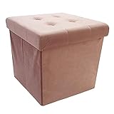 Style home Sitzhocker mit Stauraum, Faltbare Sitzbank Sitztruhe Fußablage aus Kunstsamt, gepolstert Sitzwürfel Fußhocker Aufbewahrungsbox mit Deckel, für Wohnzimmer Schlafzimmer, 38*38*38 cm (Pink)
