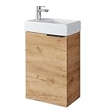 Planetmöbel Waschtisch mit Unterschrank 40 cm Waschbecken Bad Gäste WC Gold Eiche