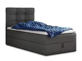 Boxspringbett Best Mini mit Bettkasten und Matratzentopper - Einzelbett mit Bonell-Matratze und Topper, Polsterbett, Bett, Schlafzimmer (90 x 200 cm, Graphit (Inari 94))