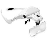Fancii LED Lupenbrille Kopflupe mit Licht - 1x bis 3,5X abnehmbare Linsen – Kopfbandlupe Stirnlupe Brillenlupe mit Beleuchtung für Brillenträger, Lesen, Handwerk, Juweliere, Nähen, und Reparatur