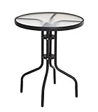 Spetebo Metall Glastisch rund - 70x60 cm - Bistrotisch mit Glasplatte - Gartentisch Balkontisch Terrassentisch Tisch schwarz