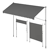 SONGMICS Klemmmarkise, Balkonmarkise, höhenverstellbar, mit Handkurbel, Sonnenschutz, für Balkon, Terrasse, Garten, 400 x 120 cm, anthrazit GSA402G02