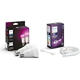 Philips Hue White & Color Ambiance E27 LED Lampen 2-er Pack (1100) & White & Color Ambiance Lightstrip Plus Erweiterung (1 m)