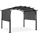 ABCCANOPY Pavillon Pergola 3x3m, gewölbter Gartenpavillon mit einziehbarem Sonnenschutz Überdachung,Dunkelgrau