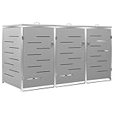 Cozynest Mülltonnenbox für 3 Tonnen Abschließbar Rostfrei Müllbox Mülltonne Mülltonnenverkleidung Müllcontainer Gartenbox 207x77,5x115cm Edelstahl