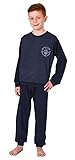 Normann Warmer Jungen Frottee Pyjama/Schlafanzug mit Bündchen und Stickerei, Farbe:blau, Größe:158-164
