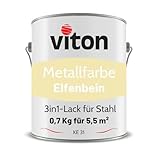 Viton Metallfarbe in Beige - 0,7 Kg Metall-Schutzlack Seidenmatt - Dauerhafter Schutz & hohe Beständigkeit - 3in1 Grundierung & Deckfarbe - Metalllack direkt auf Rost - KE31 - RAL 1015 Hellelfenbein