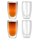 Wiloga Latte Macchiato Gläser Doppelwandige 4er Set 400ml - 450ml, Doppelwandige Thermogläser Geeignet für Cappuccino, Tee, Kaffee, Eiskaffee, Bier (4, 450ml)