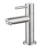 CECIPA Chrom Kaltwasserarmatur mit Anschlussschlauch, Waschbeckenarmatur mit Auslauf Höhe 93.4 mm für Gäste WC, Badezimmer