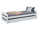 Inter Link – 2 in 1 Bett – Sofabett – 2 Liegeflächen 90 x 200 cm – Gästebett – Kinderbett – Jugendbett – Schlafzimmer – Massivholz – Stabil – Mit 2 Lattenrosten – Weiß - Vindas