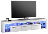 GOAL Lowboard in Hochglanz Weiß mit blauer LED-Beleuchtung - hochwertiges TV-Board mit viel Stauraum für Ihr Wohnzimmer - 200 x 44 x 44 cm (B/H/T)