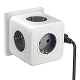 Power Steckdosenwürfel, Steckdosenadapter Steckdosenleiste 3680W, Mehrfachsteckdose Steckdose Cube mit Kabel, Mehrfachstecker Cube Ladegerät für Büro Hause Grau