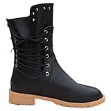 Lederstiefel Damen Mit Absatz - Stiefeletten Halbhoch Schnürstiefel Pu-Leder Reitstiefel Niedriger Absatz Schlupfstiefel Gothic Westernstiefel Rutschfest Schneestiefel Rundzehe Boots