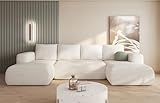 MODERNO Ecksofa mit Schlaffunktion und Bettkasten LAMBI U - Sofa mit +3 Sitzen - Schlafcouch Wohnlandschaft U Form - Modern Couch 338x164x89 cm - Big Sofa XXL Dunkel Creme