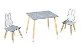 roba Kinder Sitzgruppe miffy - Kindermöbel Set aus 2 Kinderstühlen & 1 Tisch - Sitzgarnitur aus Holz - dunkelgrau und weiß lackiert