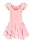 trudge Kinder Ballettkleidung Ballettkleid Mädchen Kurzarm Baumwolle Balletttrikot Ballettanzug Tanzkleid Tanzbody mit Rock Tütü, 130, Rosa