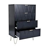 UEV Kommode mit Schublanden, 60 x 34 x 91 cm,Schrank mit 4 Schubladen, Schmal Kommode,Aufbewahrungskommode,Schrank für Wohnzimmer,Schlafzimmer,Flur(schwarz)