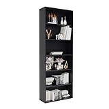 Panana Bücherregal, Holzregal mit 6 Fächern, Regale, Bücherschrank, Standregal Aufbewahrungsregal für Wohnzimmer, Büro, Arbeitszimmer 60 x 23,5 x 166,5 cm (Schwarz, 6 Fächer)