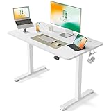 FEZIBO Schreibtisch Höhenverstellbar Elektrisch, 100 x 60 cm Computer Stehschreibtisch mit Memory-Steuerung und Anti-Kollisions Technologie, Mobiler Steh-Sitz-Schreibtisch Ergonomic Weiß Oberfläche