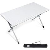 EVER ADVANCED Campingtisch Klappbar Aluminium 120X70CM Klapptisch 80KG Belastbar Aufrollbarer Tischplatte für 4-6 Personen, Falttisch mit Tragetasche für Camping Picknick Garten Balkon, Weiß