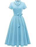Wedtrend V-Ausschnitt Cocktailkleid Freizeitkleider Vintage 50er Jahre Kleid Damen Hellblau Abendkleid Petticoat Kleid 50er Jahre Rockabilly WTP30001 Blue M
