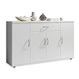 Stella Trading LILLY Sideboard in Weiß - Moderne Kommode mit Schublade und viel Stauraum für Wohnzimmer, Esszimmer und Flur - 118 x 70 x 30 cm (B/H/T)