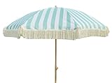 Sonnenschirm Strandschirm Schirm TÜRKIS weiß gesteift mit Fransen UV Schutz Ø 180 cm