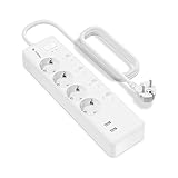 BORUIDAPLS Matter Protokoll Smart Steckdosenleiste Smart Home Power Strip Steckdose mit 4 AC Power Plugs + 2 USB WLAN independent Switches Compatible with Google Home, SmartThings etc., 2.4GHz, 16A,