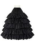 BEAUTELICATE Damen Reifrock Brautkleid Lang A-Linie Petticoat Rockabilly Barock Kleid Unterröcke Krinoline 4 Ringe mit Rüschen fur Hochzeit Karneval Halloween (Schwarz, S-M)