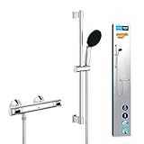 GROHE Precision Flow - Thermostat Brauseset wassersparend - 9l pro Min (1 Strahlart, Sicherheitssperre bei 38C, 60cm Brausestange, inkl. Montagewerkzeug), rund, chrom, 34800001