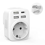 Reiseadapter USA-Adapter USA mit 3USB 1USB C(3.4A),mit 1 Steckdose,USA Adapter Steckdose,Adapter USA Deutschland Stecker,Stromadapter USA,Steckdosenadapter Typ B für Amerika Kanada Mexiko Thailan-Weiß