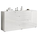 Stella Trading SPICE Sideboard in Hochglanz Weiß - Moderne Kommode mit viel Stauraum für Ihren Wohnbereich - 165 x 80 x 40 cm (B/H/T)