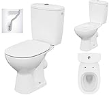 VBChome Keramik Stand- WC Toilette Komplett -Design- Set mit Spülkasten WC- Sitz mit Absenkautomatik SoftClose-Funktion für waagerechten Abgang Wasseranschluss Spülrandlos