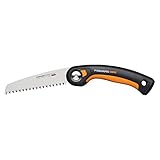 Fiskars Plus Klappsäge, Für dicke Stämme und Äste, 3 Schneidpositionen, Scharfes Power Tooth-Blatt, Grobzahnung, Blattlänge: 15 cm, Schwarz/Orange, SW68, 1067552