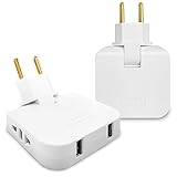 Mehrfachsteckdose Flacher Stecker mit 2 USB Steckdose und 2 Steckdosenadapter EU-US | Flachstecker Mehrfachsteckdose mit 180º Kopf | Mehrfachstecker Flach 16A / 250V | Mehrfachsteckdose mit USB