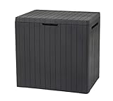 Keter City Box, Aufbewahrungsbox, dunkelgrau, Inhalt: 113L, Maße: HxTxB 55x44x57,8cm, ideal für Balkon und kleine Flächen, Holzoptik