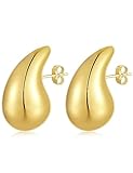 ASHYLE Handmade Ohrringe Gold Hängend, Goldene Ohrringe Damen, Tropfen Vergoldete Earrings for Women, Modeschmuck Chunky Hoop Earring Dupes für mädchen, Hypoallergen Geschenke für Frauen, 32mm