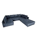 Invicta Interior Moderne XXL Wohnlandschaft Kent - 305cm - anthrazit - Bigsofa mit Federkern - Couch inkl. Hocker