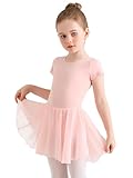 Eisnnu Kinder Ballettkleidung Mädchen Baumwolle Kurzarm Tanzkleid mädchen Ballettrock Balletttrikot Ballettanzug mit Chiffon Rock Tütü 2-11 Jahre