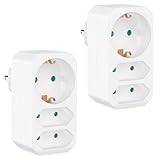 benon 2er Set Mehrfachstecker Weiß - Steckdosen-Adapter mit Kindersicherung - Doppelstecker 3680W - Multistecker 3Fach - Mehrfachsteckdose 2 Euro und 1 Schuko - Stecker mit Schutzkontakt Steckdose