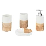 axentia Accessoires Rimini-Bad Utensilien-4-teiliges Badezimmer Set aus Seifenspender, Seifenschale & Zahnputzbechern-Badzubehör wiederbefüllbar, Keramik, Beige, 1 x 1 x 1 cm